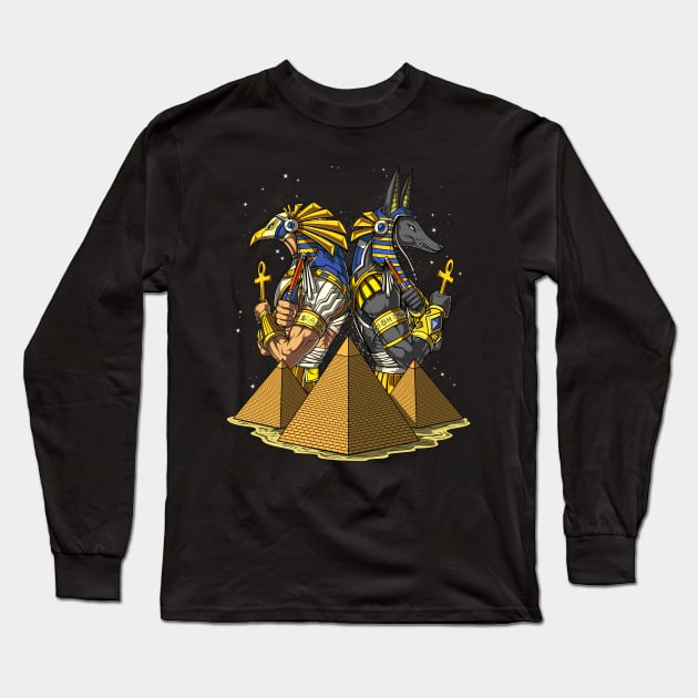 Egyptian Gods Anubis Horus Long Sleeve T-Shirt by underheaven